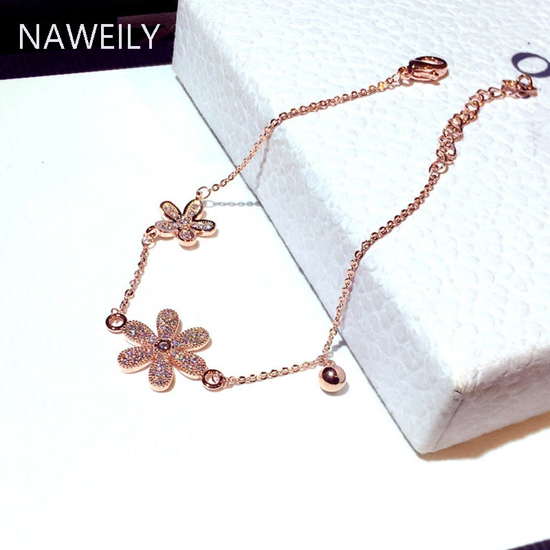 Sweet Flower Bracelet Zircon Pulseras Wedding Bride Jewelry