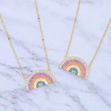 Colorful Rainbow CZ Paved Rainbow Pendant Delicate Necklace