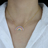 Colorful Rainbow CZ Paved Rainbow Pendant Delicate Necklace