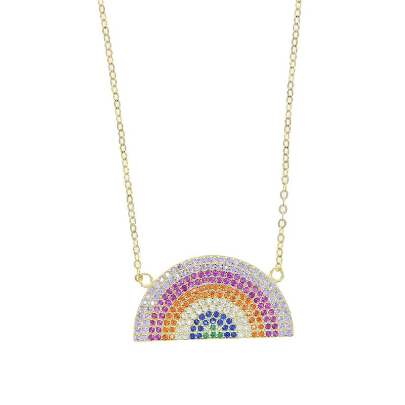 Colorful Rainbow CZ Paved Rainbow Pendant Delicate Necklace