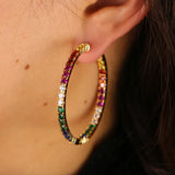 Rainbow CZ Big Huggie Hoop Earring Sparking CZ Jewelry