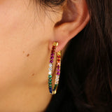 Rainbow CZ Big Huggie Hoop Earring Sparking CZ Jewelry