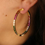 Rainbow CZ Big Huggie Hoop Earring Sparking CZ Jewelry