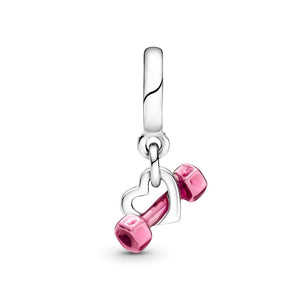 Autumn Charm 925 Silver Dumbbell Heart Dangle Charms Fit Bracelets