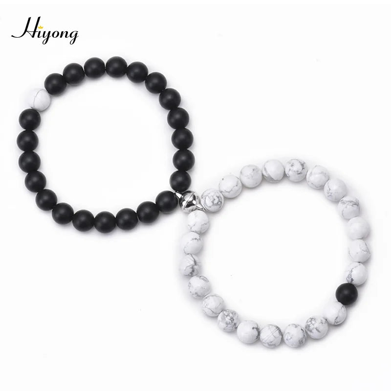 Natural Howlite Beads Bracelet Distance Magnet Couple Friendship Jewelry