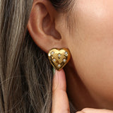 Heart Stud Earring CZ Stone Paved Stainless Steel 18K Plated Women's