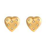 Heart Stud Earring CZ Stone Paved Stainless Steel 18K Plated Women's