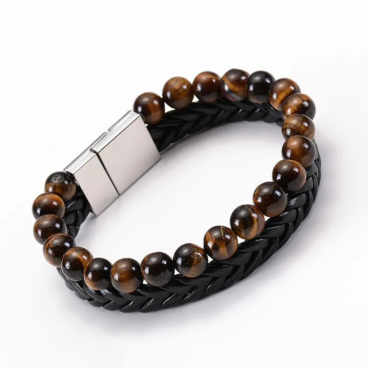 Men's Adjustable Tiger Eye Leather Bracelet Gift