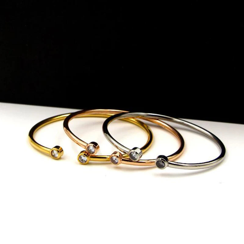 Letter CZ Crystal Stainless Steel Women Cuff Bracelet