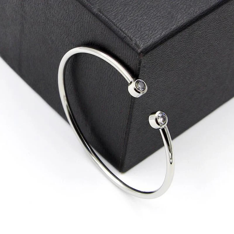 Letter CZ Crystal Stainless Steel Women Cuff Bracelet