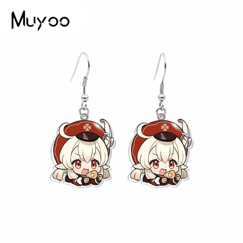 Anime Genshin Impact Characters Epoxy Acrylic Fish Hook Earrings