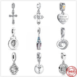 925 Silver Circles Pendant Beads Cross Charm Bracelet DIY Jewelry