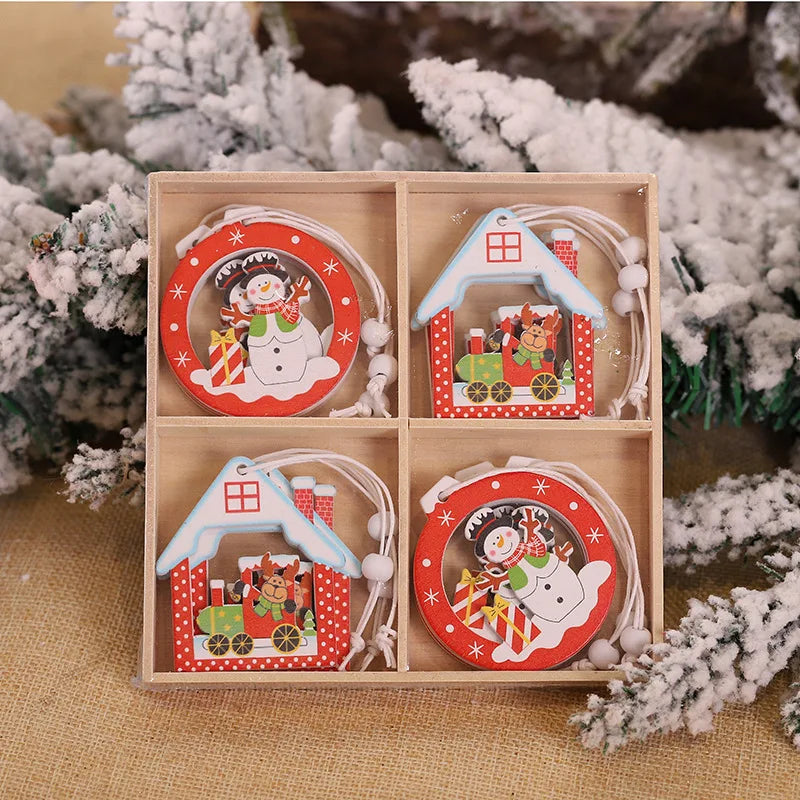 Christmas Pendant Keychain - Five-pointed Star & Snowflake Wooden Ornaments