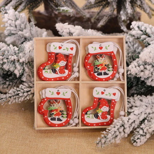 Christmas Pendant Keychain - Five-pointed Star & Snowflake Wooden Ornaments
