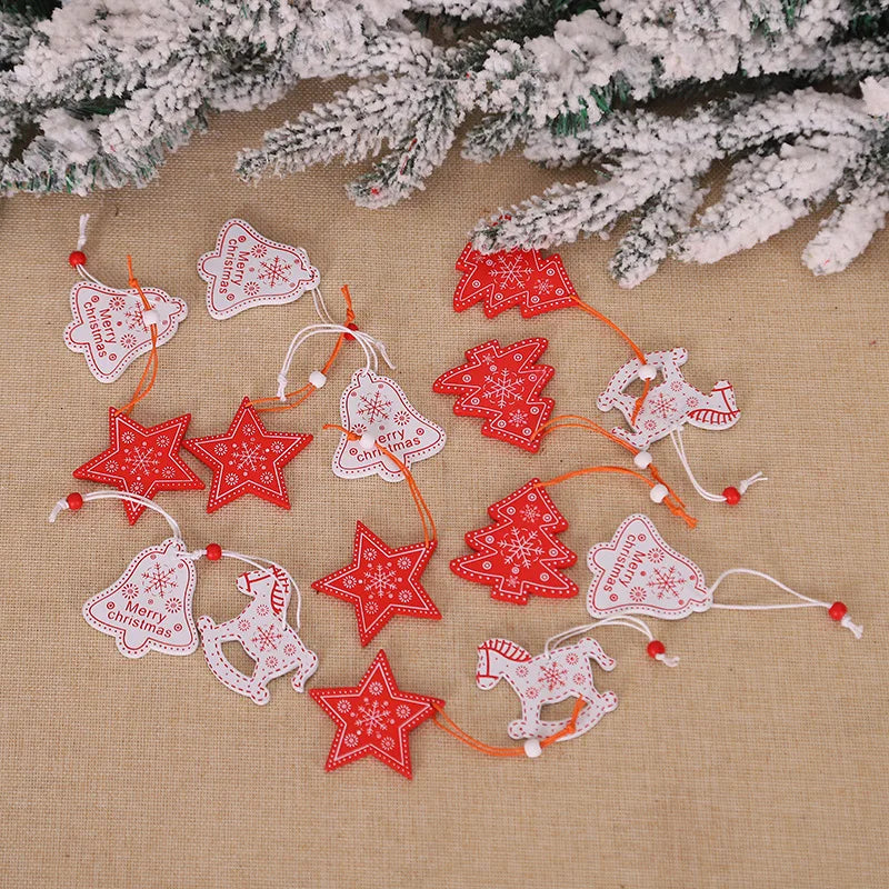Christmas Pendant Keychain - Five-pointed Star & Snowflake Wooden Ornaments