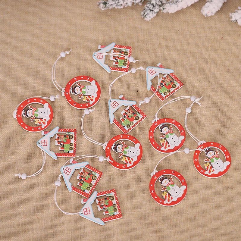 Christmas Pendant Keychain - Five-pointed Star & Snowflake Wooden Ornaments