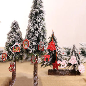 Christmas Pendant Keychain - Five-pointed Star & Snowflake Wooden Ornaments