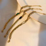 Geometric Green Crystal Bracelet Stainless Steel Chain Girl's Accessory
