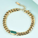 Geometric Green Crystal Bracelet Stainless Steel Chain Girl's Accessory