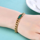 Geometric Green Crystal Bracelet Stainless Steel Chain Girl's Accessory