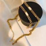 Geometric Green Crystal Bracelet Stainless Steel Chain Girl's Accessory