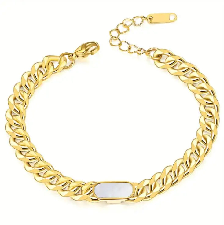 Geometric Green Crystal Bracelet Stainless Steel Chain Girl's Accessory