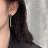 Green Crystal Tassel Earrings for Woman