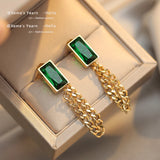 Green Crystal Tassel Earrings for Woman