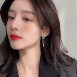 Green Crystal Tassel Earrings for Woman