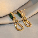 Green Crystal Tassel Earrings for Woman
