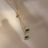 Green Crystal Fan Pendant Necklace for Women