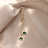 Green Crystal Fan Pendant Necklace for Women