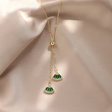 Green Crystal Fan Pendant Necklace for Women