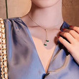 Green Crystal Fan Pendant Necklace for Women