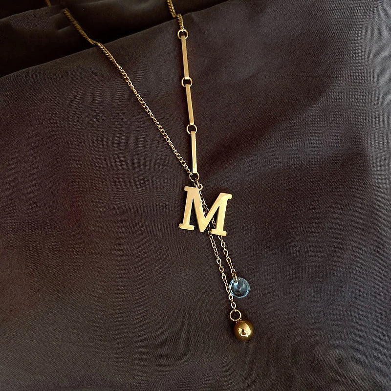 M Letter Pendant Titanium Steel Necklace for Women