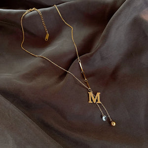 M Letter Pendant Titanium Steel Necklace for Women
