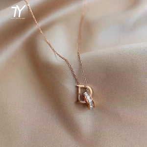 Classic Zircon D Letter Pendant Titanium Steel Short Necklace For Woman