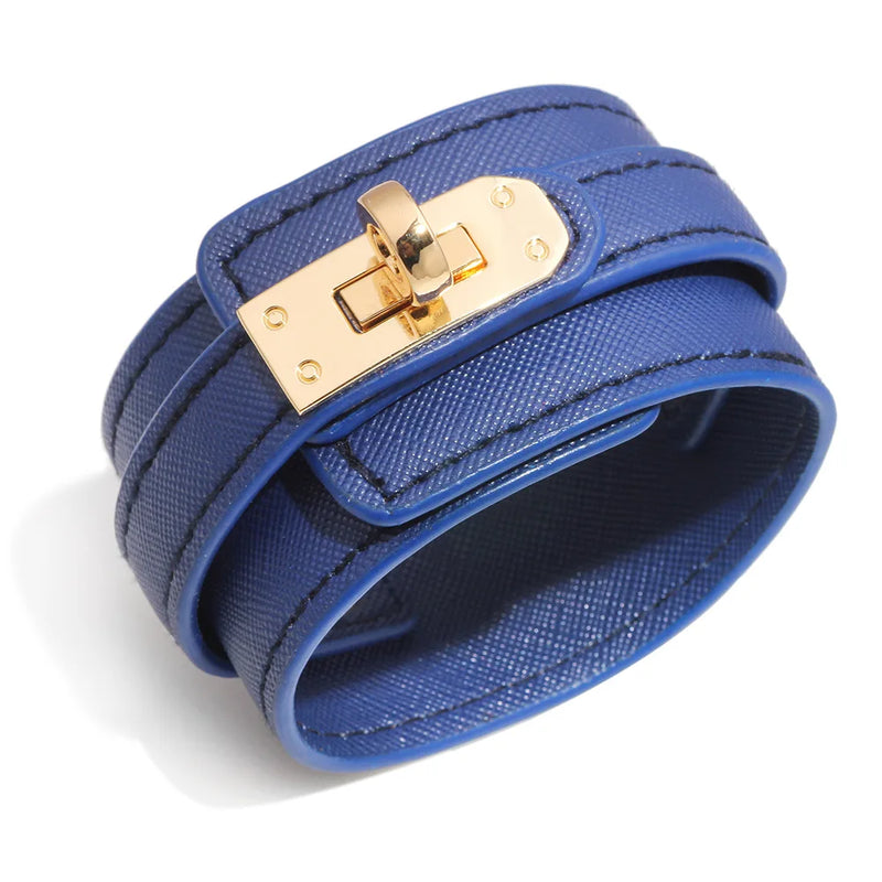 Wide Charm Leather Bracelet for Women's Punk Style