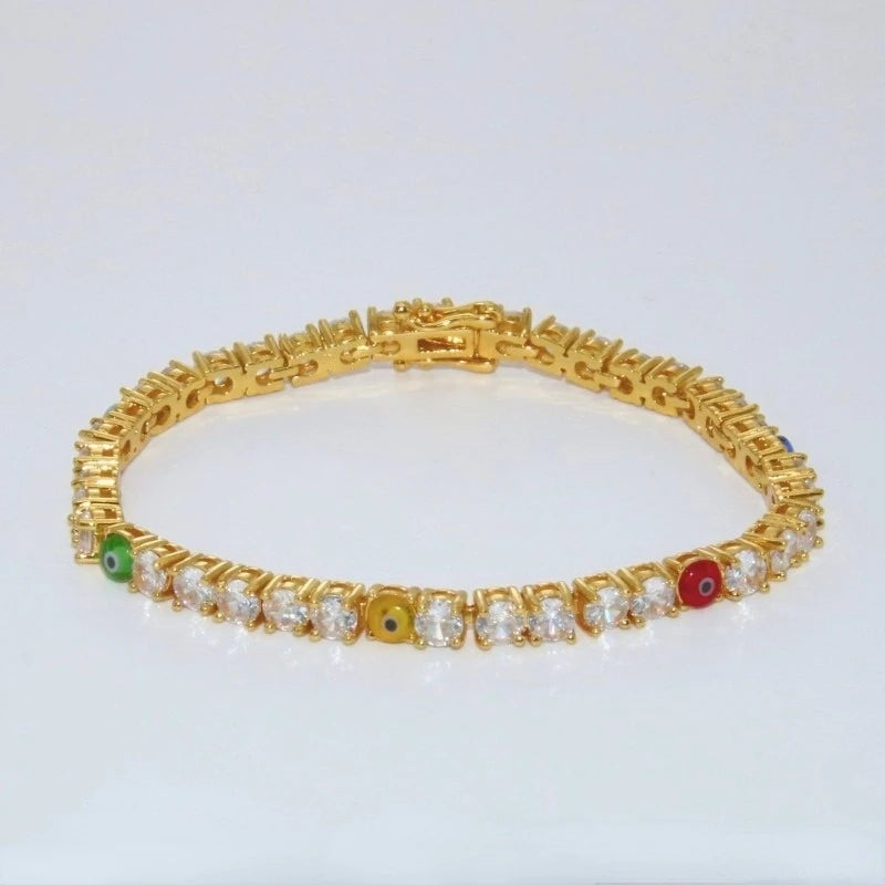Colorful Eyes Tennis Bracelet & Bangle 4MM Zironia Charms Party Gift