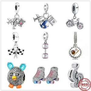 Zircon Bicycle Dumbbell Roller Pendant Beads for Charm Bracelet DIY