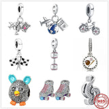 Zircon Bicycle Dumbbell Roller Pendant Beads for Charm Bracelet DIY