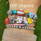 Zircon Bicycle Dumbbell Roller Pendant Beads for Charm Bracelet DIY