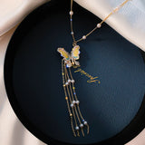 Breeze Pearl Tassel Pendant Butterfly Necklace Romantic Party Jewelry