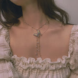 Breeze Pearl Tassel Pendant Butterfly Necklace Romantic Party Jewelry