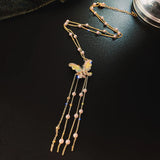 Breeze Pearl Tassel Pendant Butterfly Necklace Romantic Party Jewelry