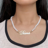 Pearl Necklace Stainless Steel Name Pendant Necklace Women Anniversary Gift