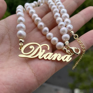Pearl Necklace Stainless Steel Name Pendant Necklace Women Anniversary Gift