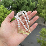 Pearl Necklace Stainless Steel Name Pendant Necklace Women Anniversary Gift