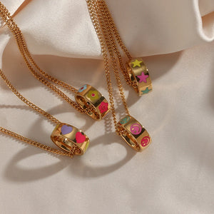 Colorful Flower Smiley Star Heart Loop Pendant Necklace for Girls