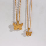 Tarnish Hypoallergenic Butterfly Pendant Necklace 18K Plated Stainless Steel